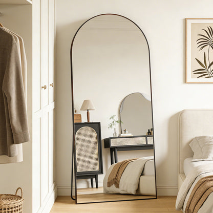 Arched Full-Length Mirror, Aluminum Alloy Frame, Tempered Glass Floor Mirror, 71" x 32", Matte Black